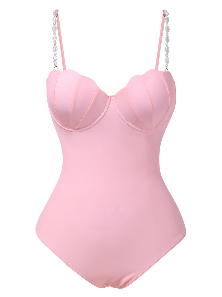 1950s Seashell Pearl Straps One-Piece Swimsuit | Retro Stage