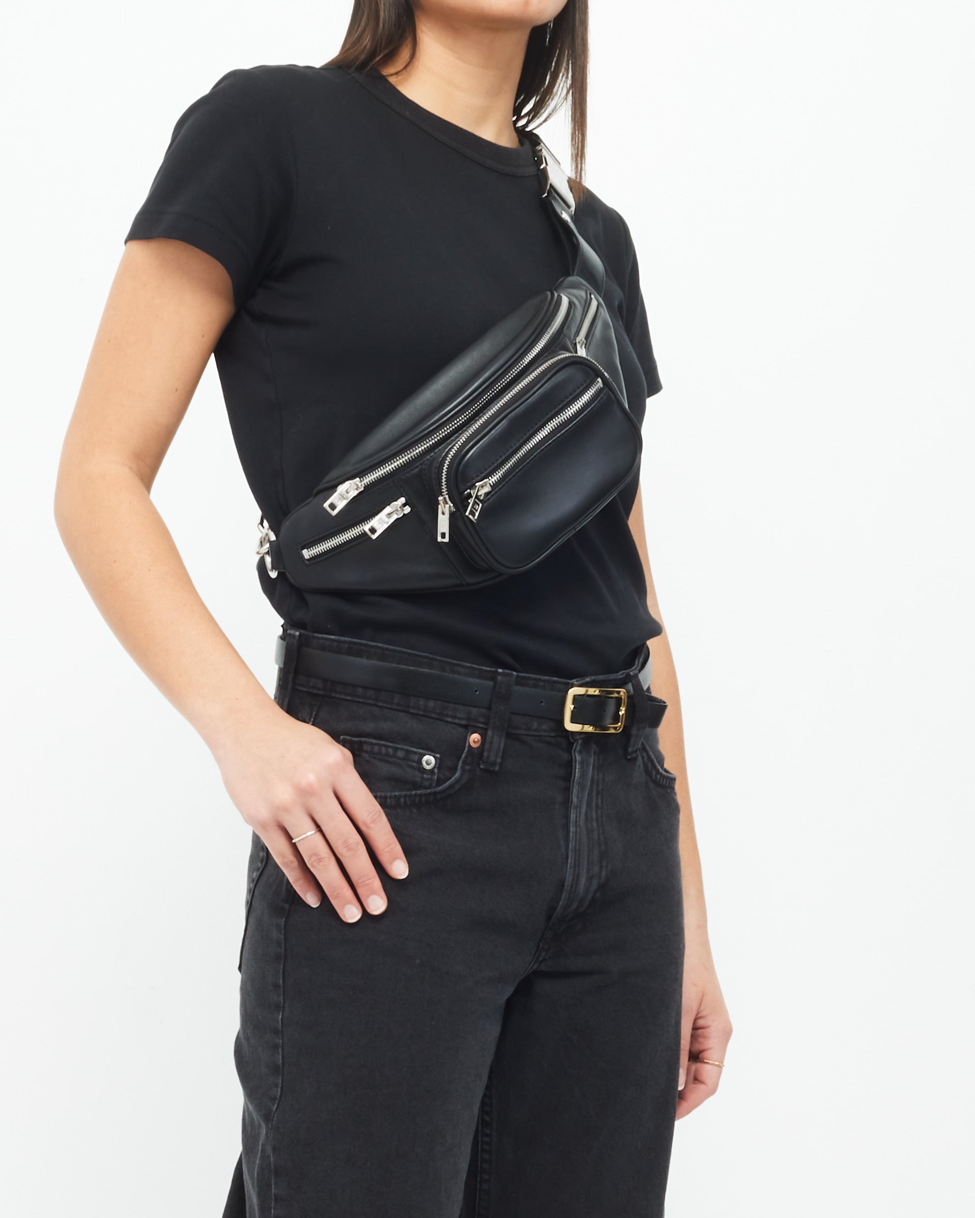 Explore a Alexander Wang Black Leather Attica Fanny Pack