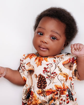 Front Opening Ready Set Romper® Shortie in Mushrooms – Ready Set