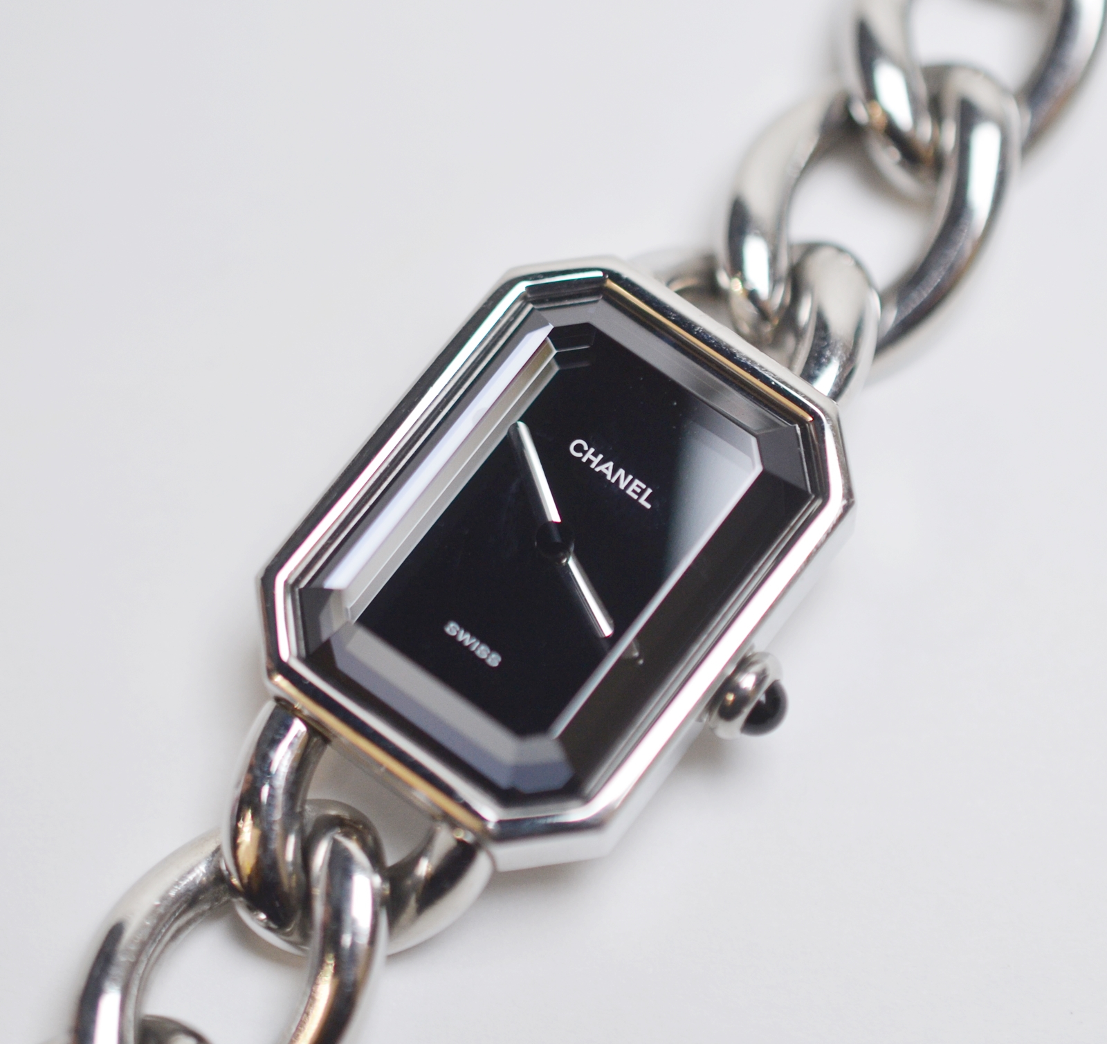 CHANEL プルミエール M 腕時計 シングルチェーン 黒文字盤 シルバー