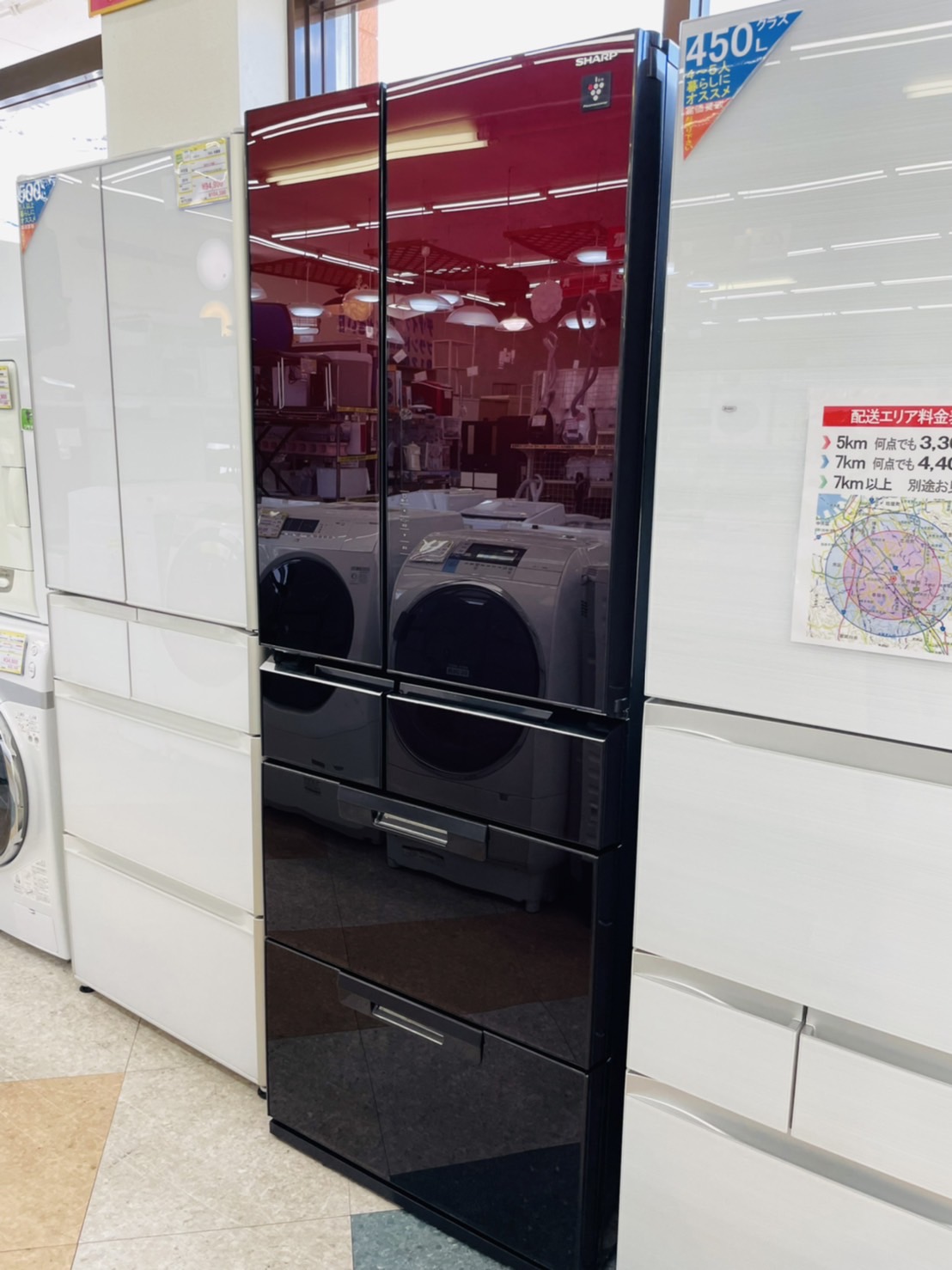 SHARP家庭用大型冷蔵庫500L〜自動製氷機能RED レッド