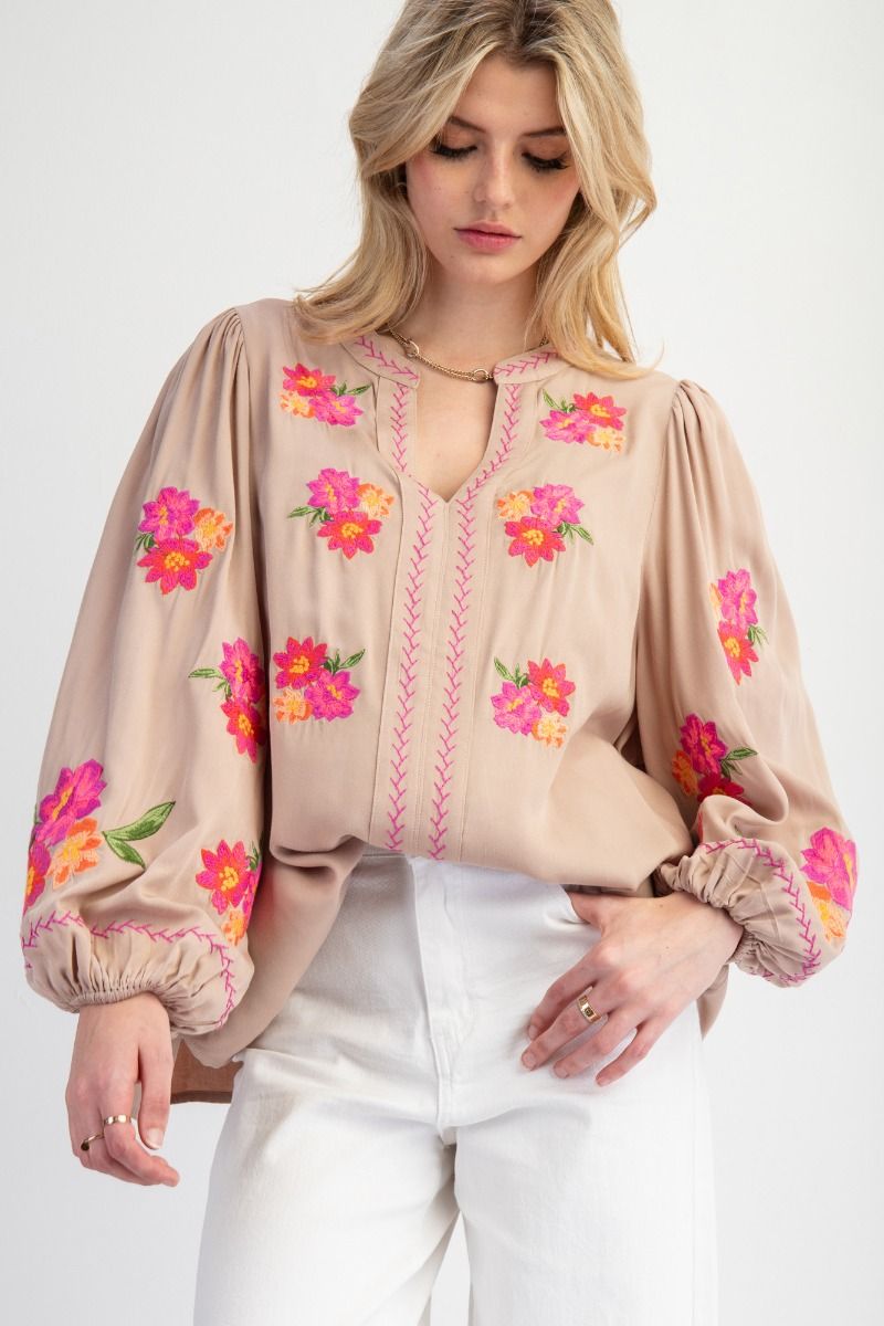 Floral Embroidered Blouse – Red Door Boutique