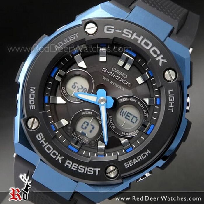 Casio G-Shock Analog Digital Solar Black Blue Sport Watch GST