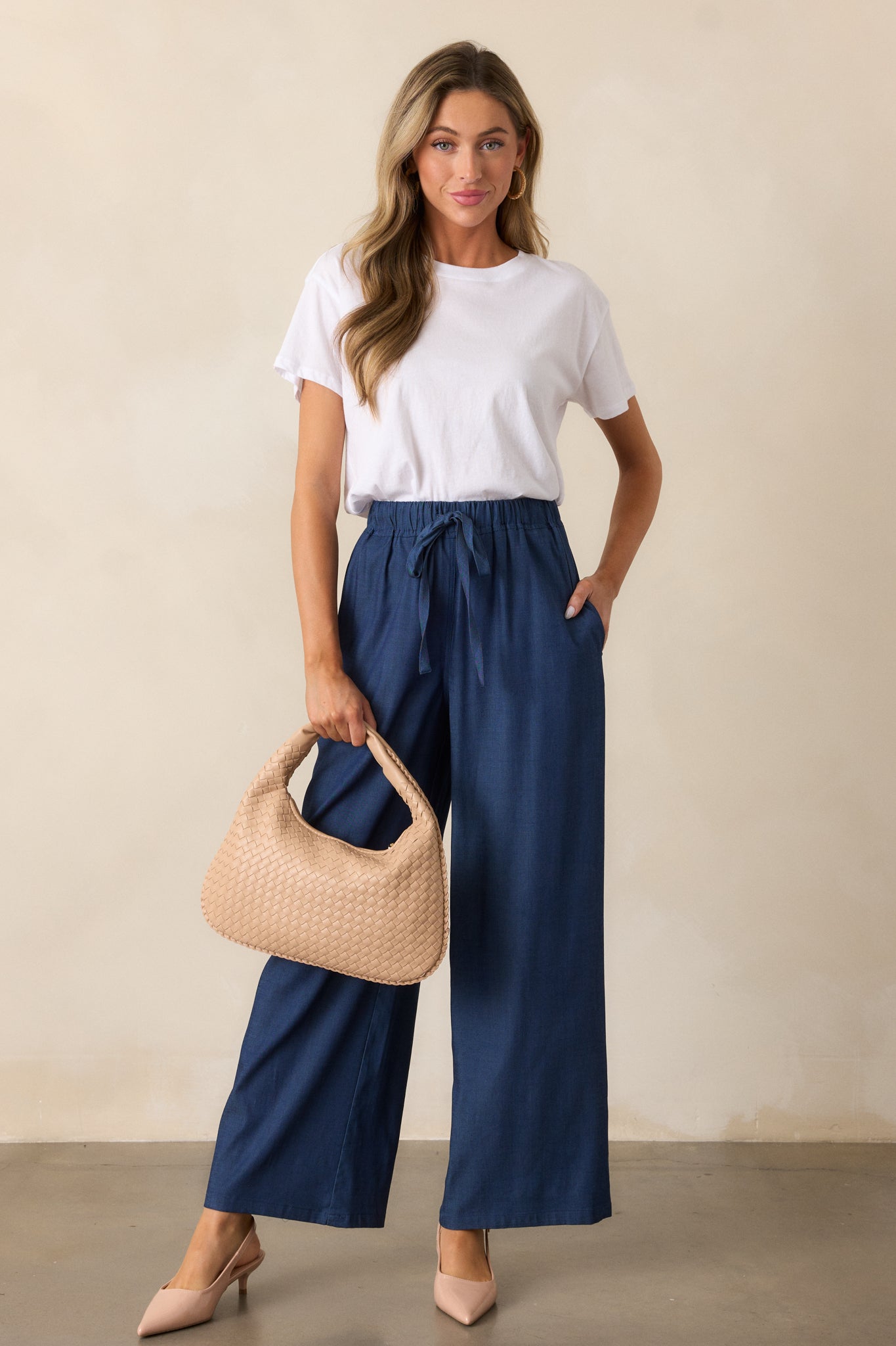 Dark Chambray Wide Leg Pants - All Bottoms | Red Dress