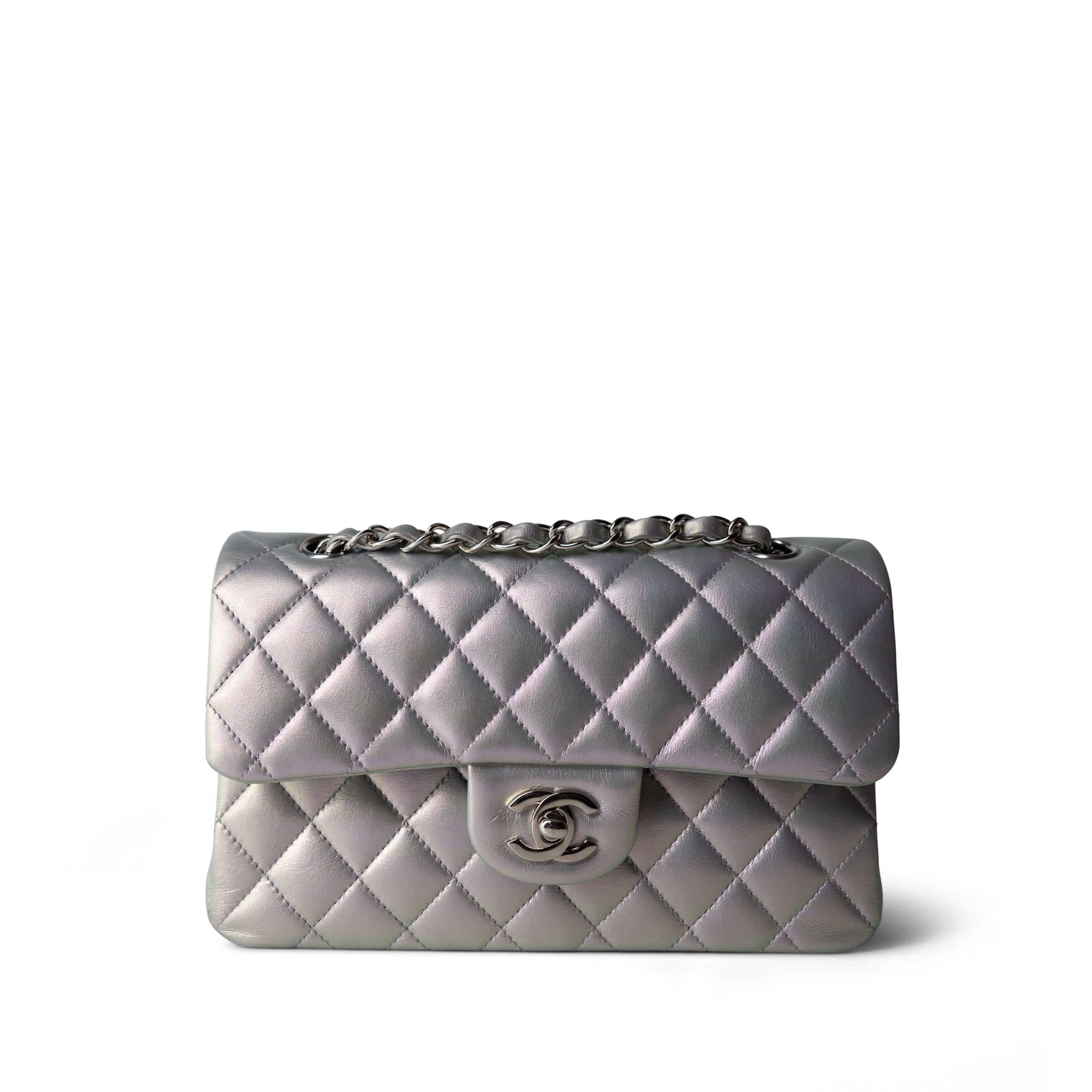 Buy CHANEL 21K Iridescent Pearl Lilac Blue Calfskin Classic Double
