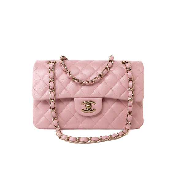 22C Sakura Pink Small Caviar Quilted Classic Flap Light Gold