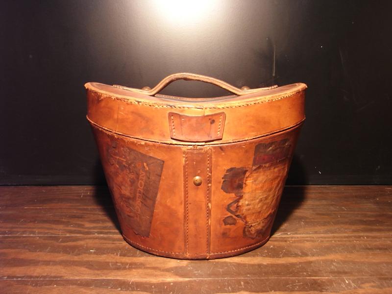 アンティークレザーケース シルクハットケース 帽子入れ 革 レザー LCM