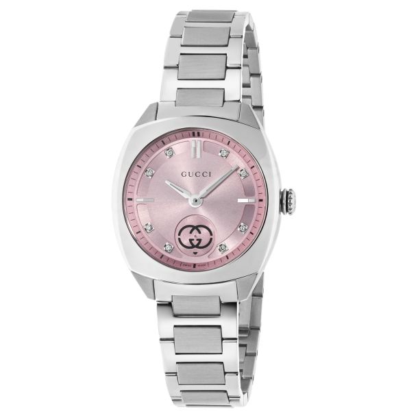 Gucci Interlocking Diamond Pink Dial Stainless Steel Watch 29mm