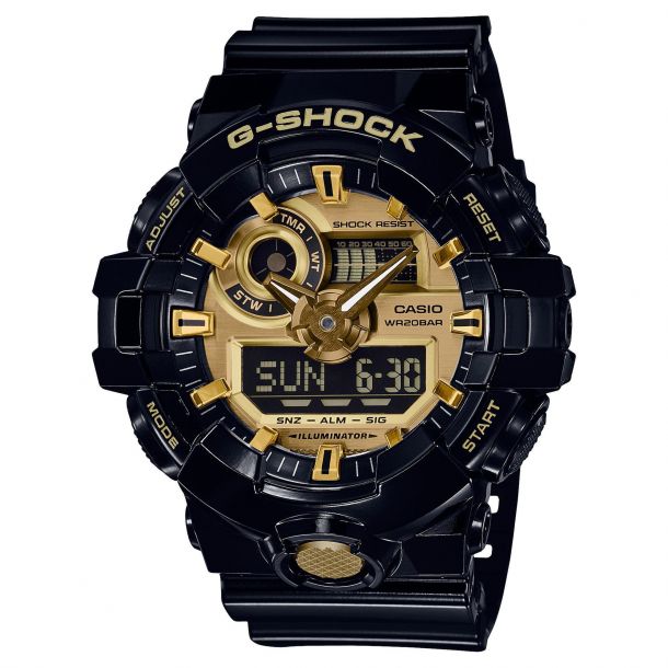 Men's Casio G-Shock Analog-Digital Black and Gold-Tone Resin Watch