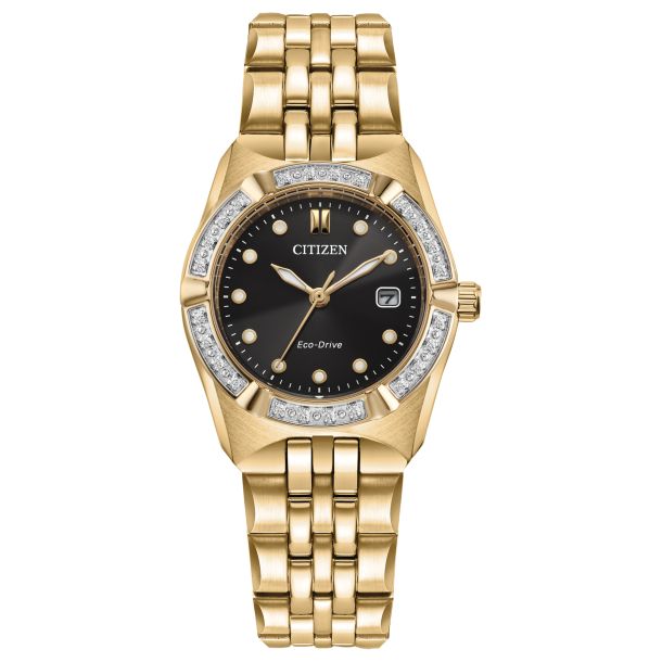 Citizen Corso Diamond Accent Black Dial Gold-Tone Stainless Steel