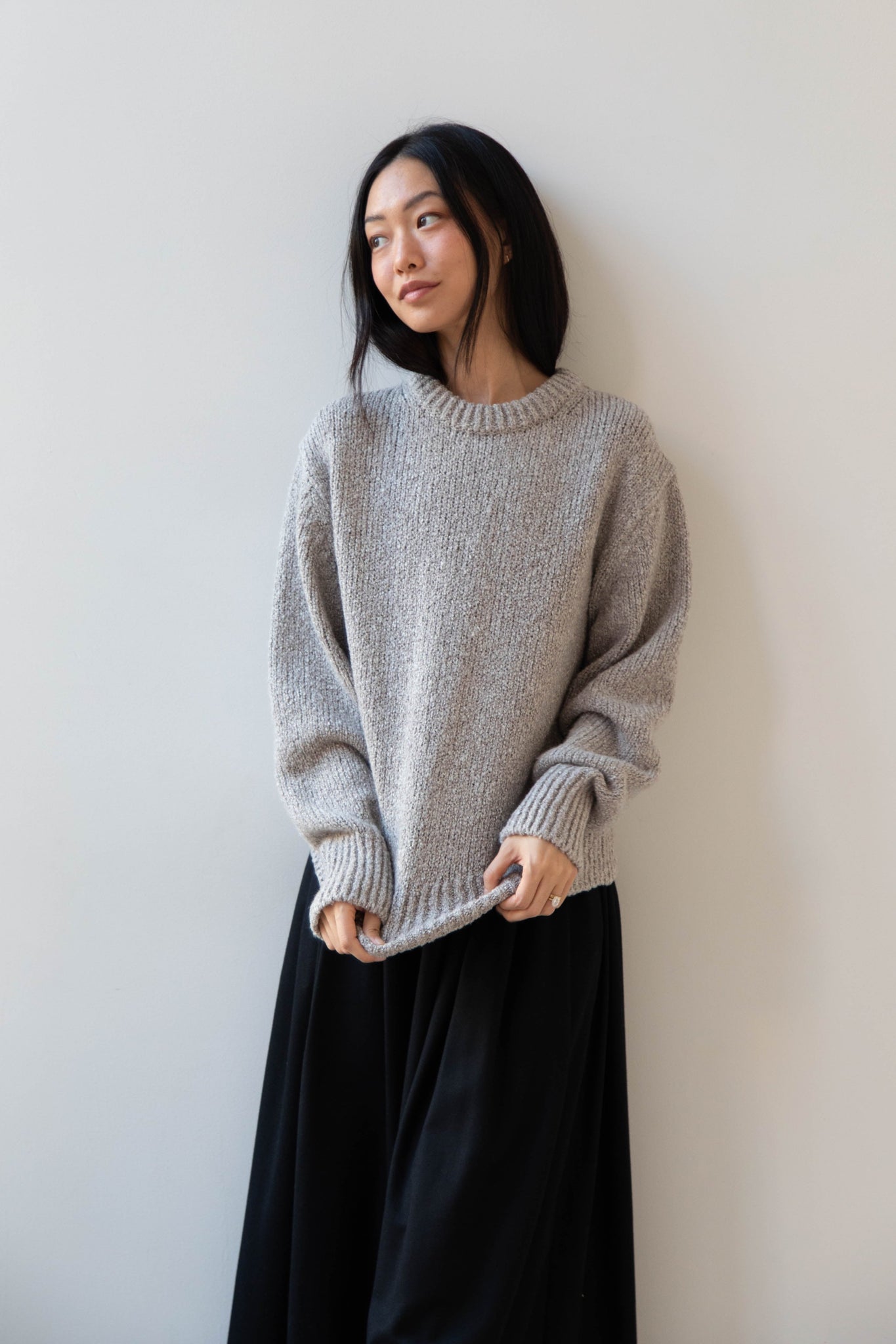 rennes — Aton | Crewneck Sweater in Greige Wool silk
