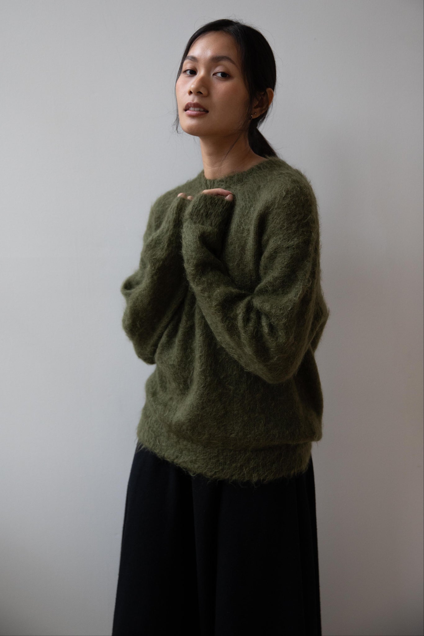 rennes — Auralee | Brushed Super Kid Mohair Knit in Olive