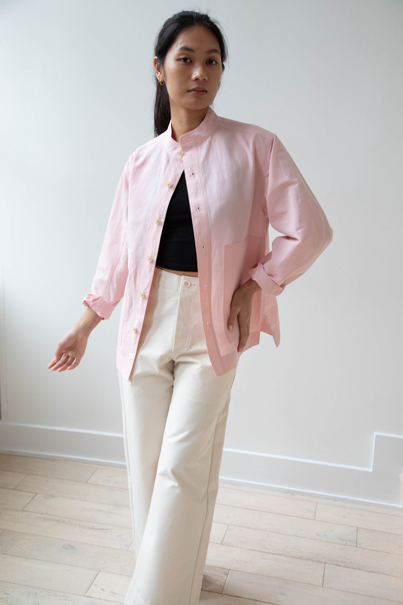 rennes — Auralee | Finx Linen Weather Shirt in Pink