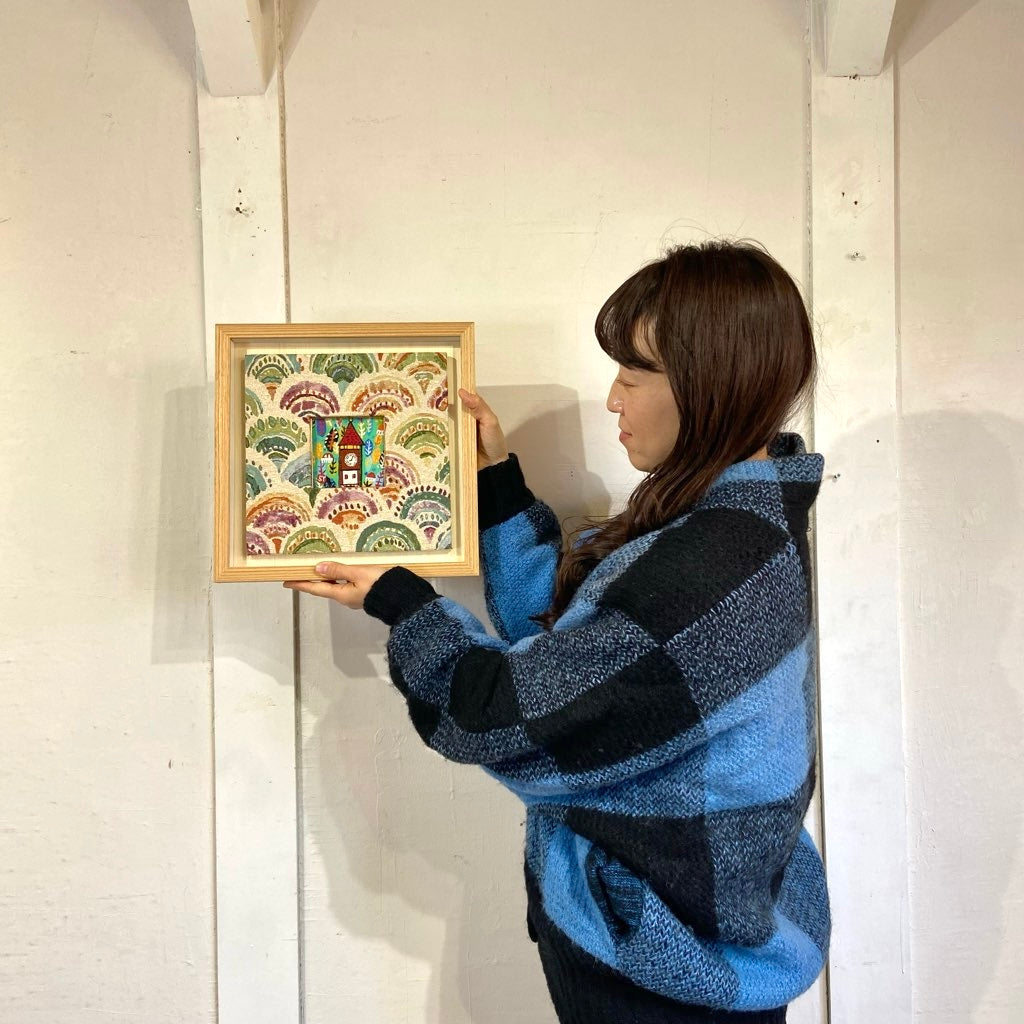 柚木沙弥郎 ガラス絵 「時計の台の森」アート 絵画 一点もの 作家 中古