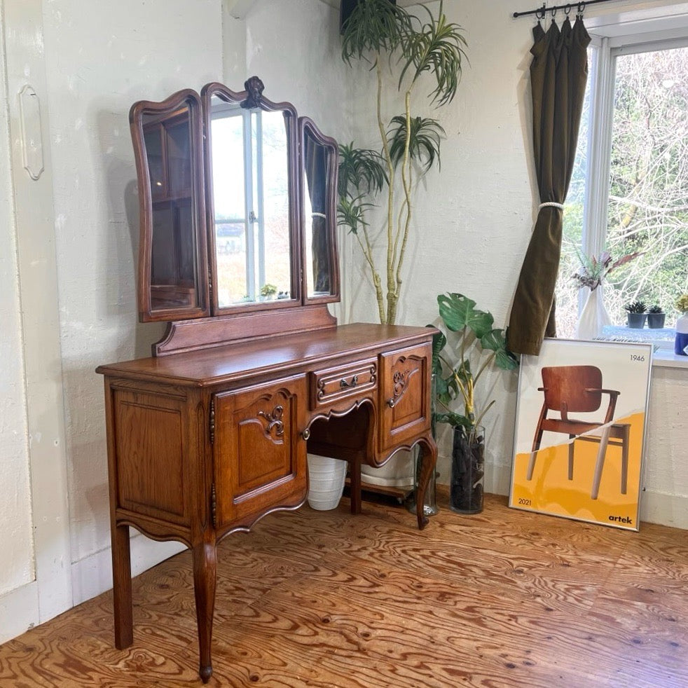 アンティーク】北欧レトロ 鏡台 3段引出し ドレッサー チェスト