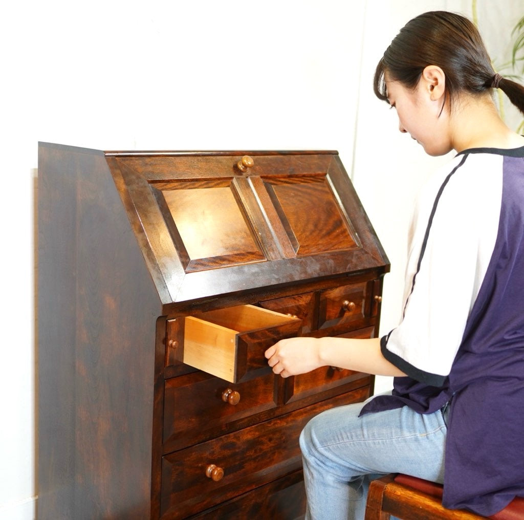 松本民芸家具 ライティング ビューロー（丸脚） USED 再塗装済 松本