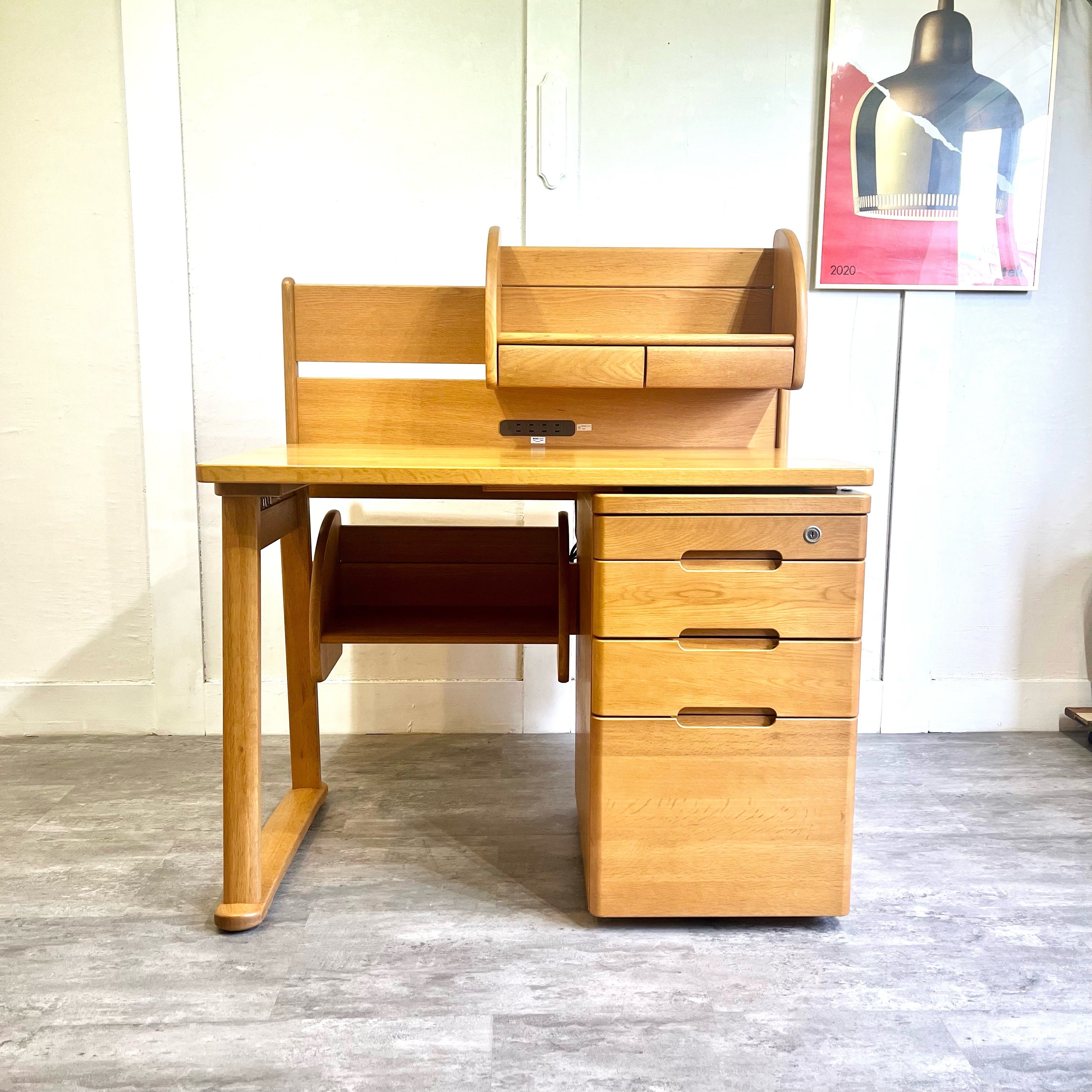 コスガ / KOSUGA 学習机 ナラ材 勉強机 デスク 小学生 組み換え ワゴン付き