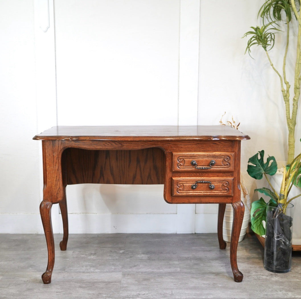 三越ブルージュ / Brugge オーク材 デスク アンティーク風 猫脚 中古