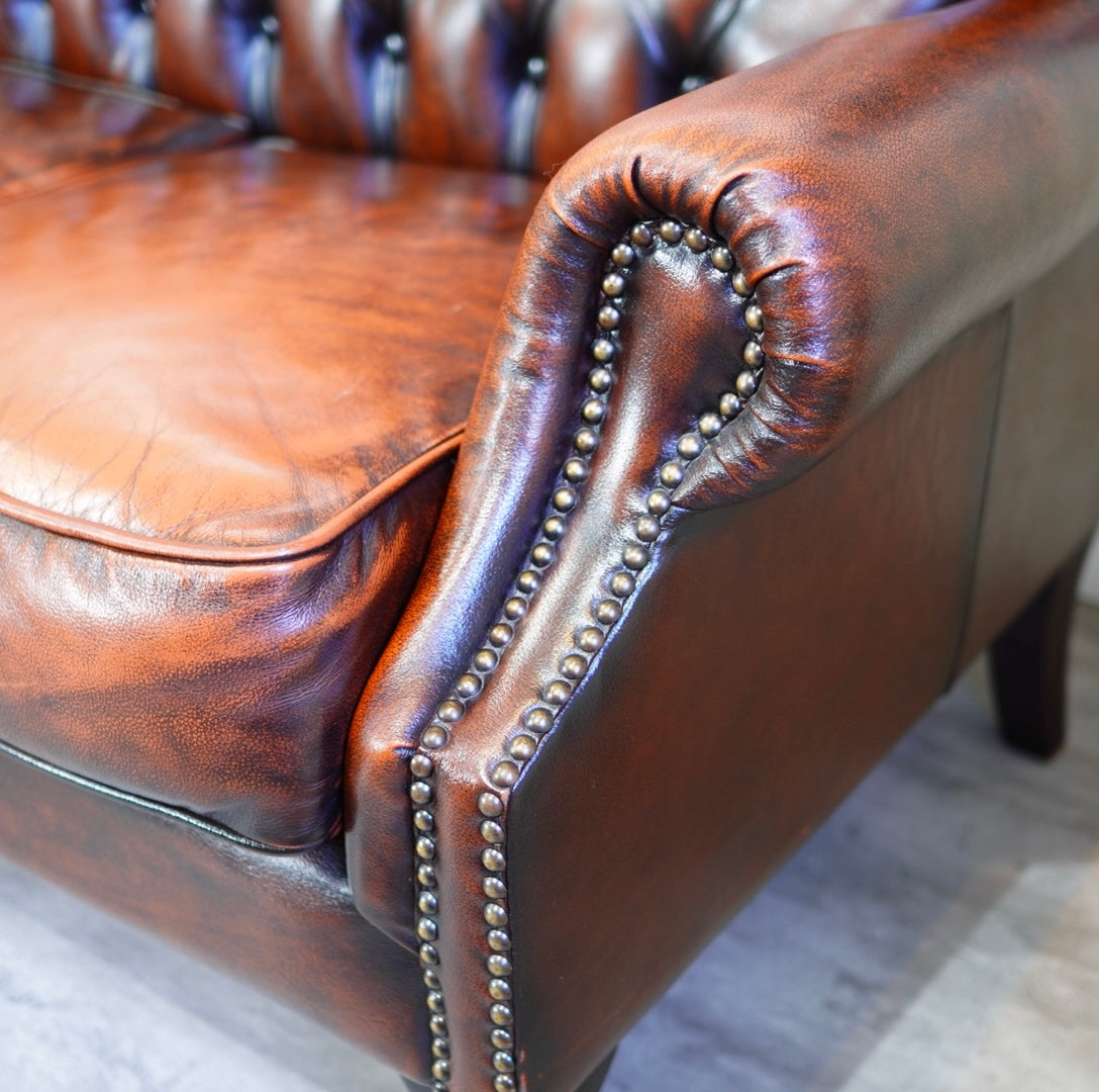 チェスターフィールド ソファ 2P 中古ブラウン 本革 重厚感 英国