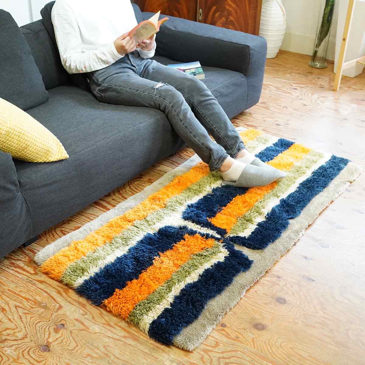 ラグ ミッドセンチュリー 敷物 中古 ブルー オレンジ グリーン 青 緑