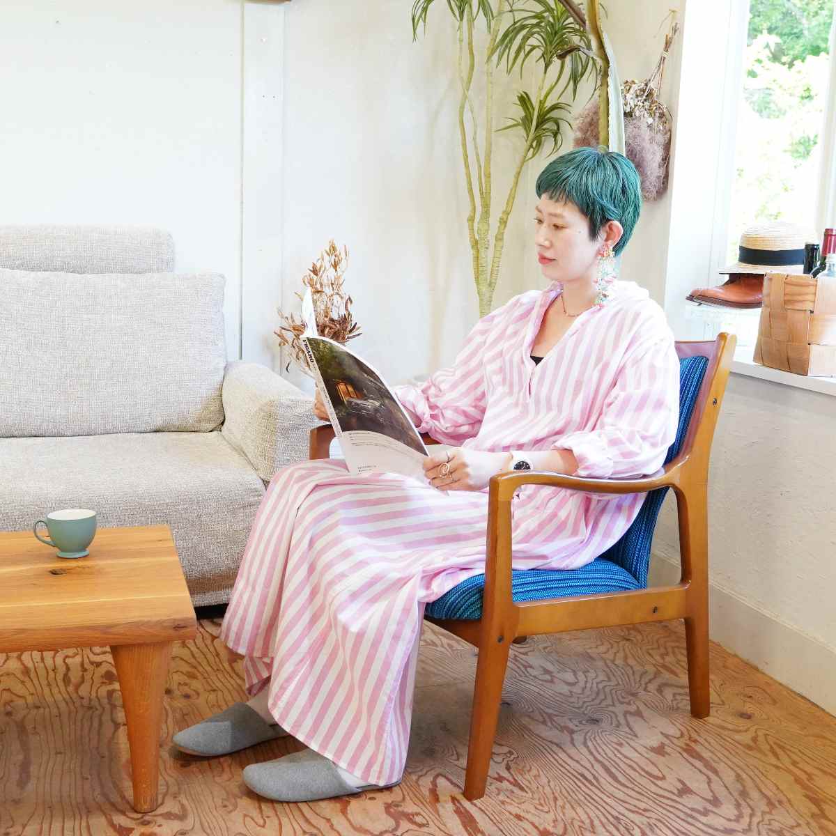 カリモク / karimoku アームチェア【1】ブルー オールドカリモク