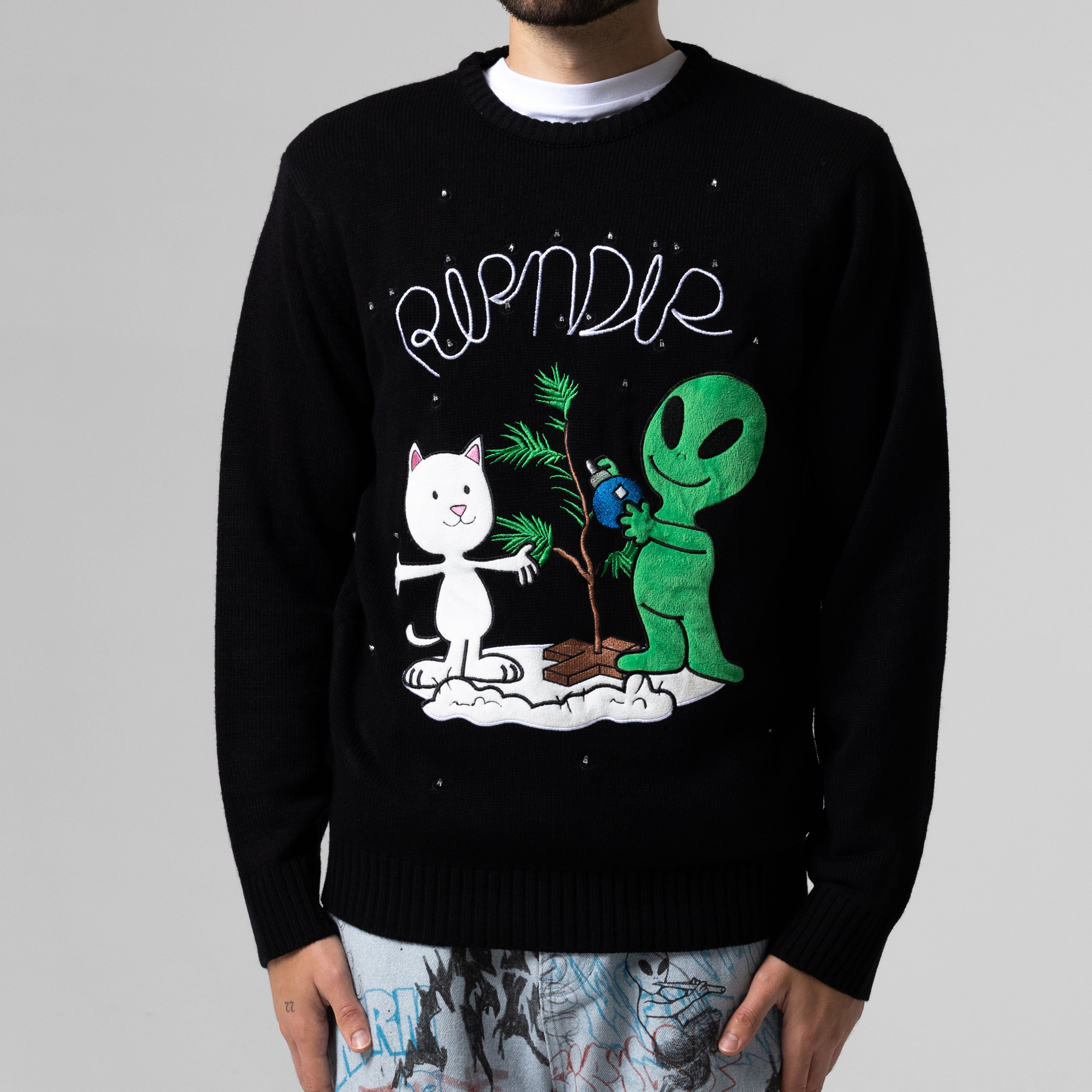 Alien / Nerm Christmas Light Up Knit Sweater (Black) – RIPNDIP