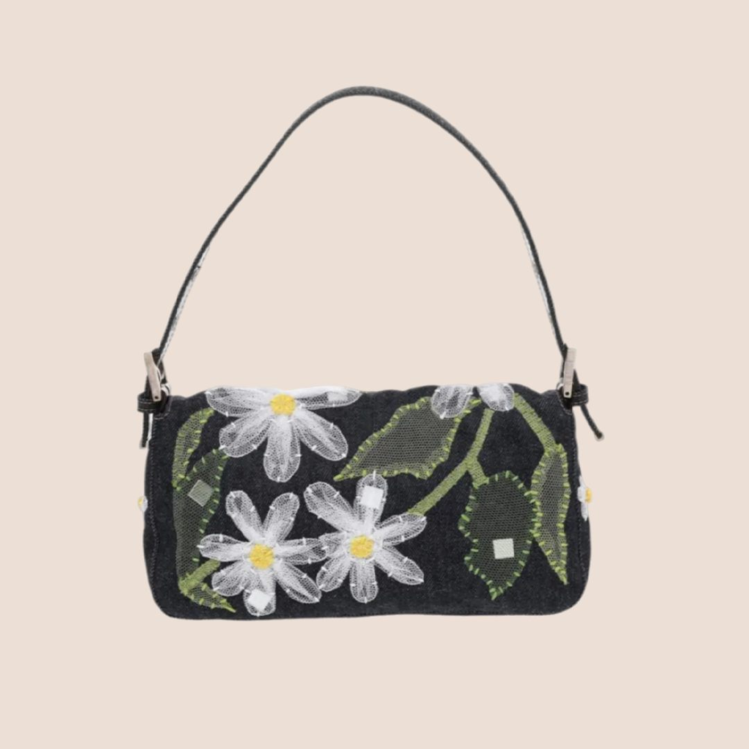 FENDI FLOWER PATCH DENIM BAGUETTE BAG – RDB