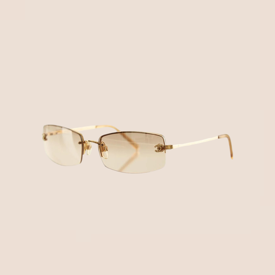 CHANEL GOLD-TONE CC LOGO CRYSTAL SUNGLASSES – RDB