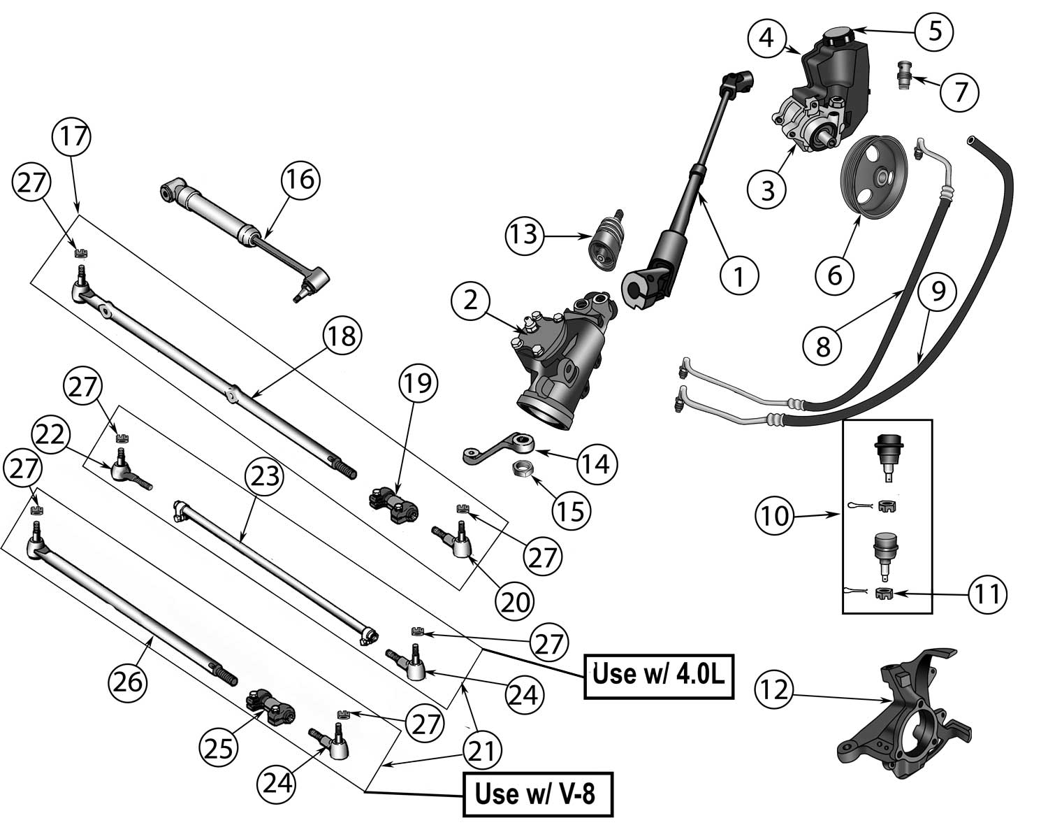 Factory Replacement Steering Parts for '93-'98 Jeep ZJ Grand