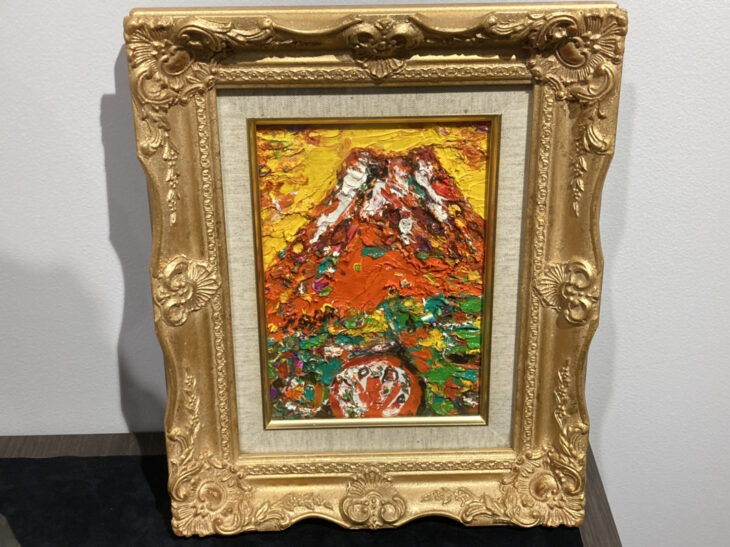 安食慎太郎 作『赤富士 油彩』 ｜骨董品買取 緑和堂