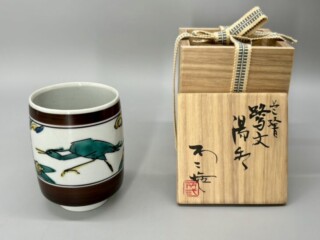 NA3413 九谷焼 北出星光「木連に尾長鳥図 壷」師:北出塔次郎 NA3413