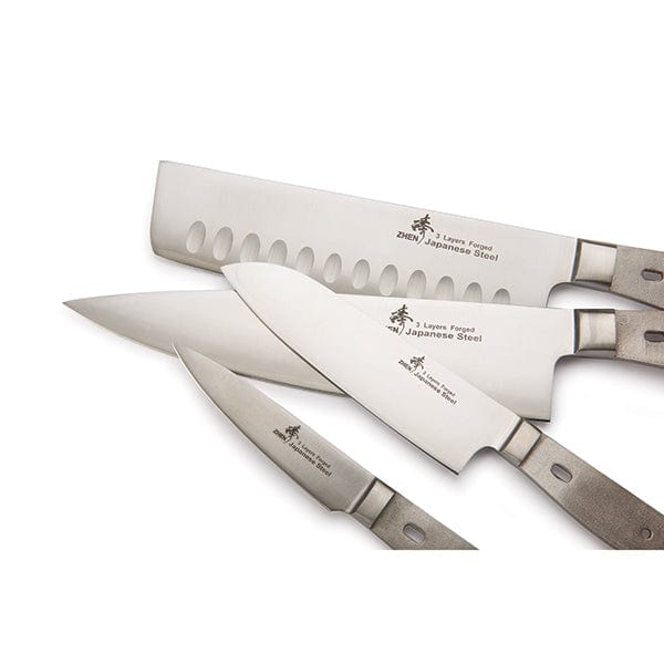 ZHEN 4 Piece Knife Set – Paring, Santoku, Nakiri, and Chefs