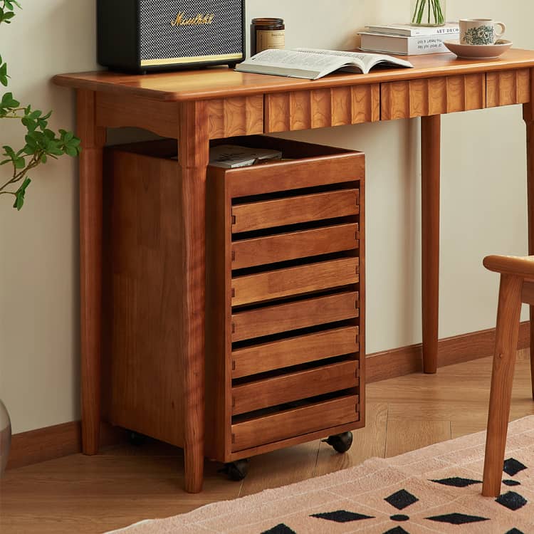 キャビネット デスクワゴン キャスター付 7段 チェスト ブラウン