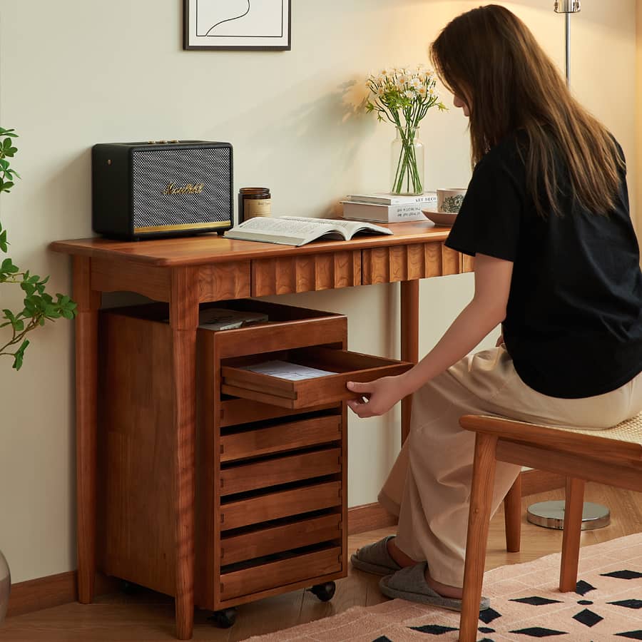 キャビネット デスクワゴン キャスター付 7段 チェスト ブラウン