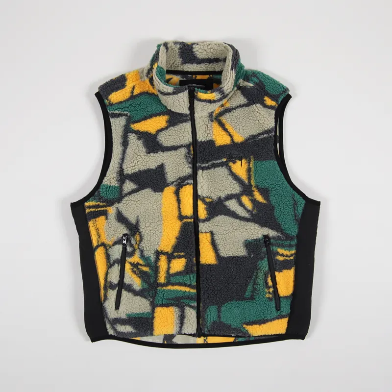 Stussy Mens Block Sherpa Vest Multi Green Khaki Brown Black Gilet