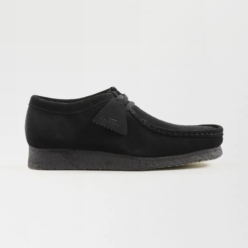 Clarks Mens Originals Wallabee Shoes Black Suede Crepe Moccasin