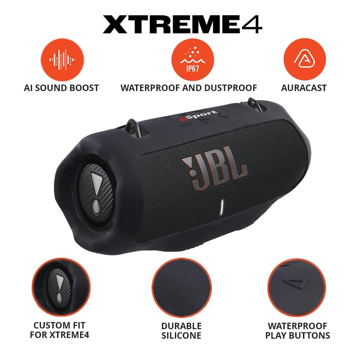 JBL Xtreme 4 Bluetooth Speaker with gSport Silicone Sleeve (Black