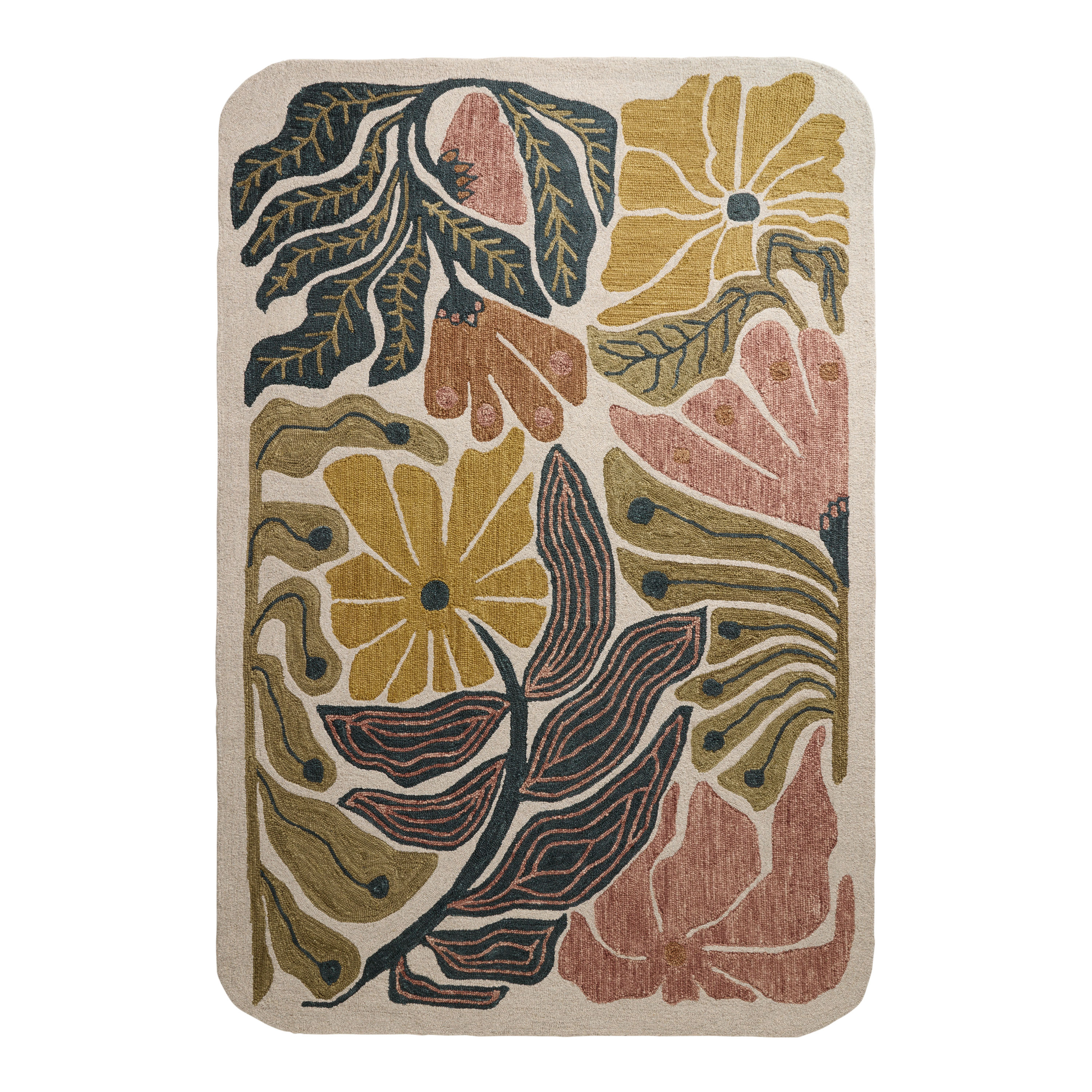 Lucia Multicolor Floral Tufted Wool Rounded Area Rug - World Market