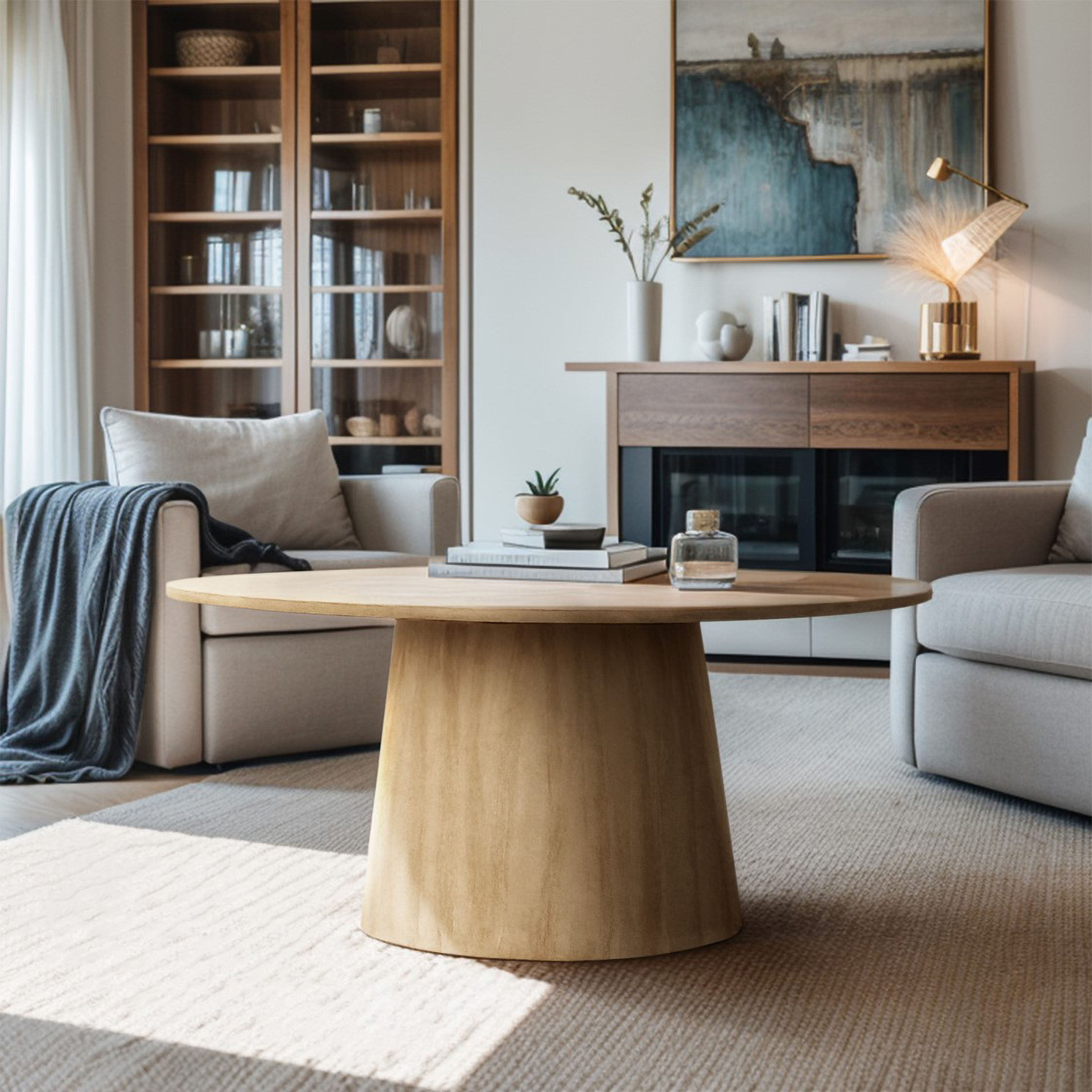 Zach Oval Brushed Wood Pedestal Coffee Dining Table - World Market