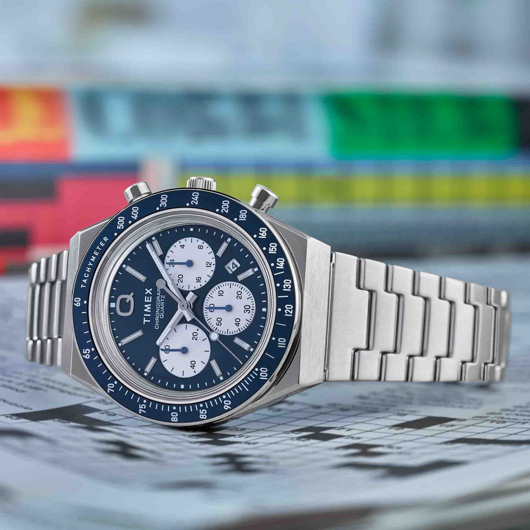 Timex 1970's Q Chronograph 40mm Blue SS | Watches.com