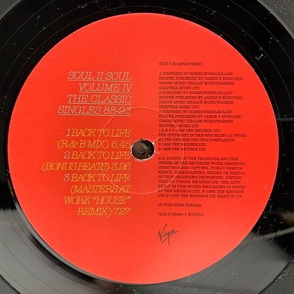 SOUL II SOUL / Volume IV The Classic Singles 88-93 (LP) / Virgin
