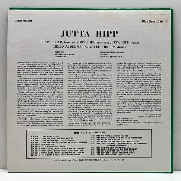 JUTTA HIPP / ZOOT SIMS / Jutta Hipp With Zoot Sims (LP) / Blue