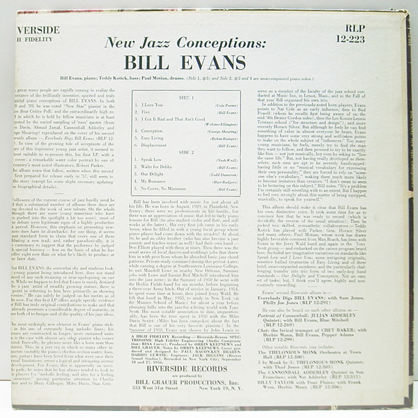 BILL EVANS / New Jazz Conceptions (LP) / Riverside | WAXPEND RECORDS