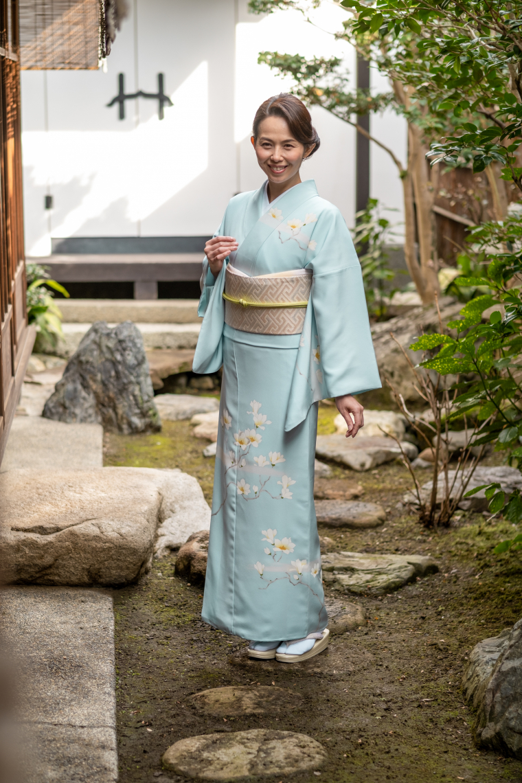 訪問着レンタル 訪問着LLサイズ 京友禅：染匠市川 白木蓮 水色｜着物
