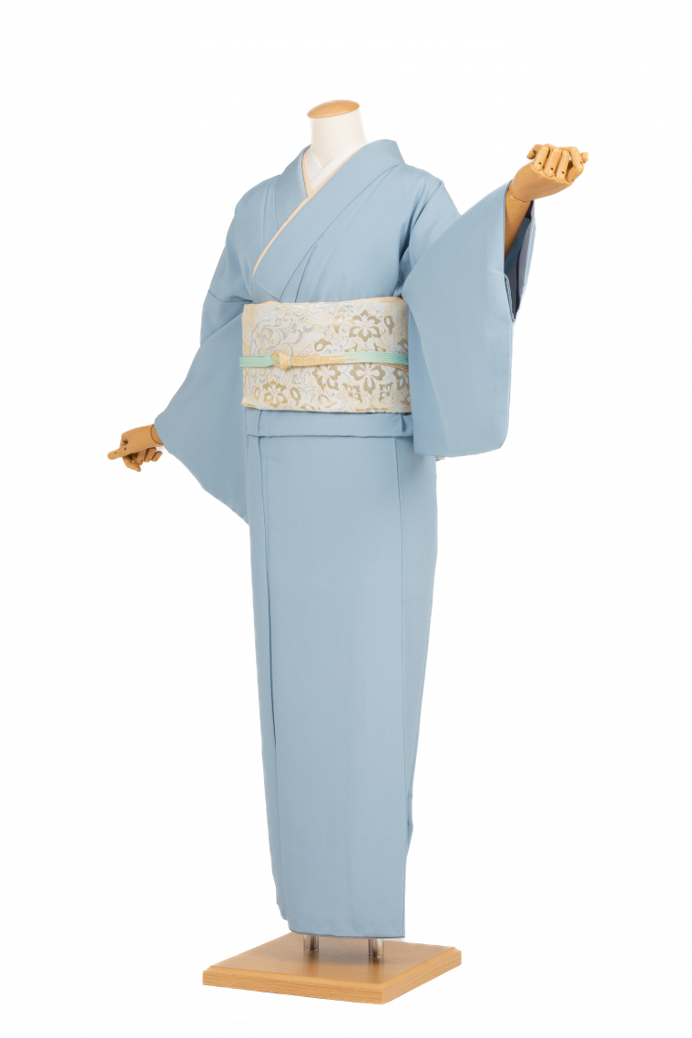 色無地レンタル 色無地Lサイズ 縫一つ紋：桔梗 秘色色｜着物レンタル