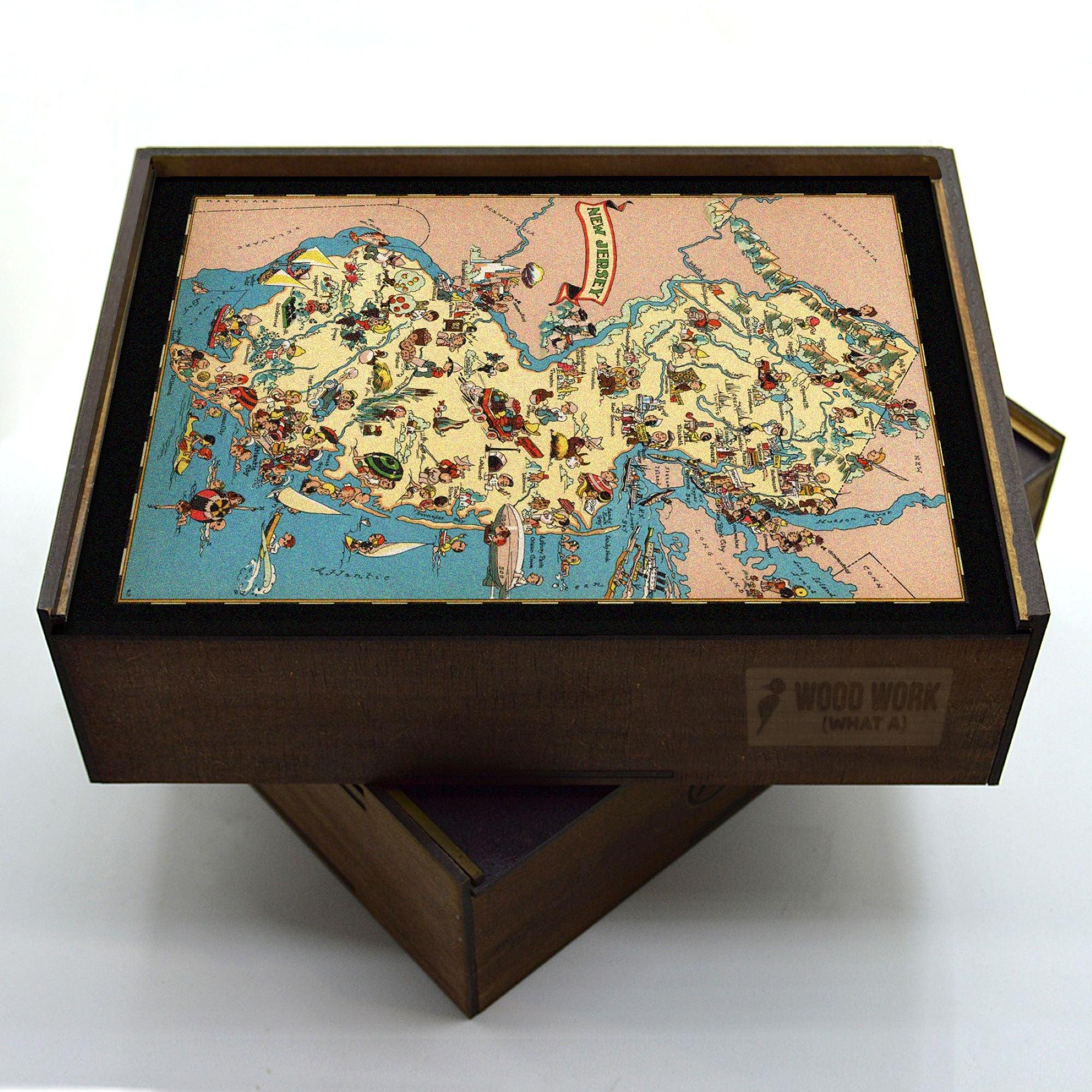 New Jersey Wooden Puzzle – Vintage Pictorial Map | Unique Adult