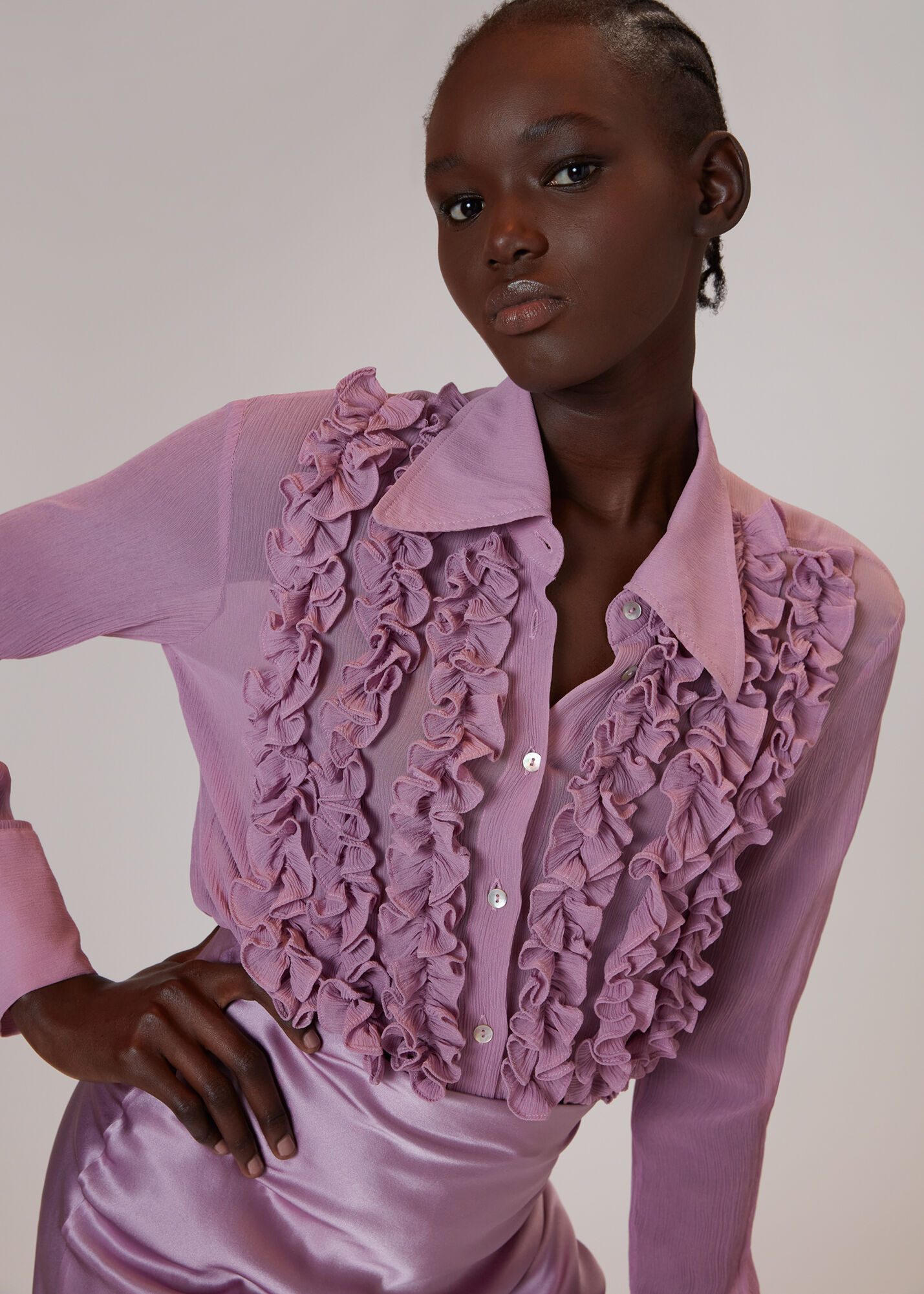 Lilac Whistles X Hai Ruffle Blouse | WHISTLES | Whistles US |