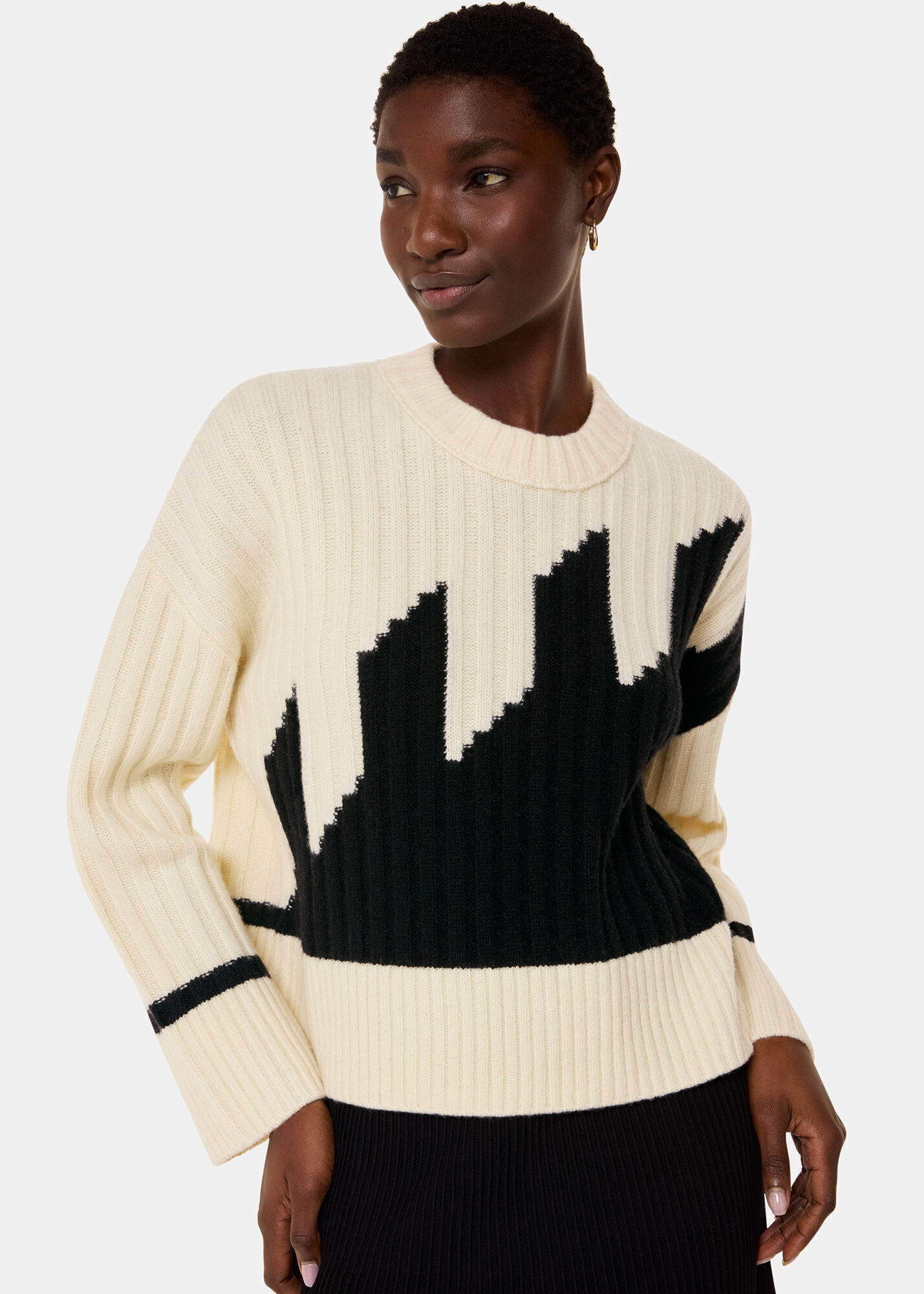 Women's Black & Ivory Graphic Intarsia Wool Sweater | Whistles US |