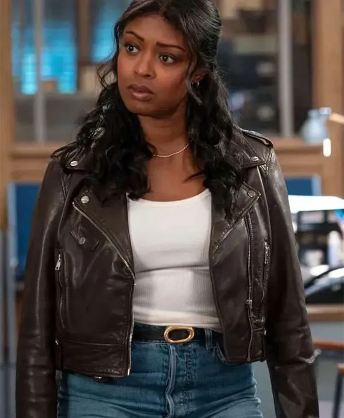 Javicia Leslie High Potential S02 Brown Leather Biker Jacket