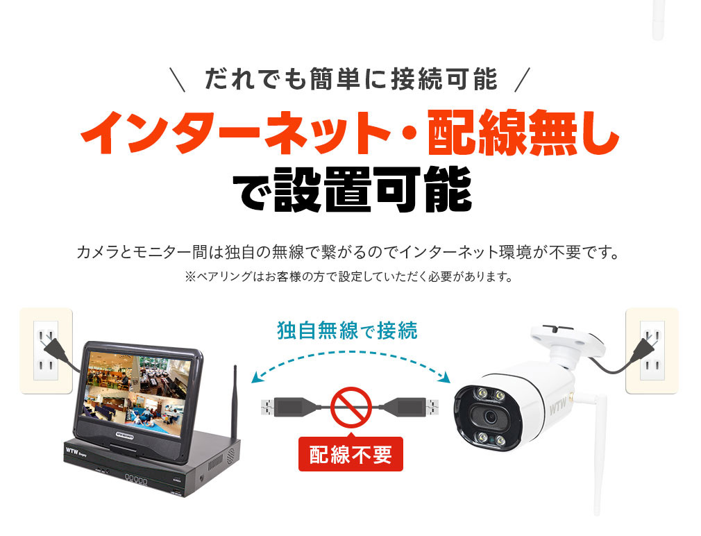 防犯カメラ 屋外 監視カメラ ワイヤレス 家庭用 wifi 防犯カメラセット